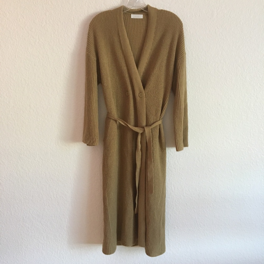 Oak and Fort Wool Blend Tan Long Duster Belted Cardigan Medium